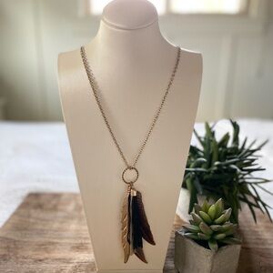Metal Tassel & Feather Pendant Necklace